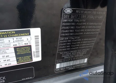 2017 Land Rover Range Rover 5.0L V8 Supercharged Autobiography из США, поврежденный, VIN SALGV2FE4HA357257